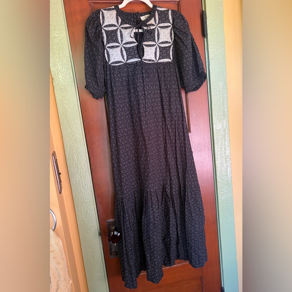 SEA NYC NAVY DESIGNER QUILTED PRAIRIE DRESS